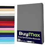 Buymax Spannbettlaken 160x200cm Baumwolle 100% Spannbetttuch Bettlaken Jersey, Matratzenhöhe bis 25 cm, Farbe Anthrazit-Grau
