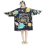 Decke Hoodie, Casual Soft Microfiber Hausmantel Warm Nachthemd für Männer Frauen mit niedlichem Universum mit Planeten und Schriftzug mit Zitat-Designs