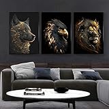 LXTOPN Wilde Löwe Bilder Schwarz und Gold Tier Bild auf Leinwand,Moderne Wolf und Adler Bilder Drucke Wohnzimmer Poster Wandbild Dekor kein Rahmen. (HJSZ1, 3 * 30x40cm)
