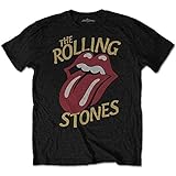 The Rolling Stones Herren Vintage Typeface T-Shirt, Schwarz (Black Black), X-Large