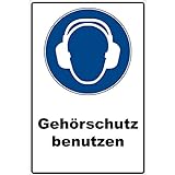 Schild Gehörschutz benutzen Schild Gebotszeichen blau 30 x 20 x 0,3 cm Hartschaumplatte