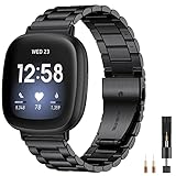 CeMiKa Armband kompatibel mit Fitbit Versa 3 Armband/Fitbit Sense Armband, Verstellbares Edelstahl Metall Ersatzarmband mit Doppelfaltschließe für Fitbit Versa 3/Sense, Herren Damen, Schw
