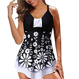 Zweiteilig Tankini Set Damen Blumendruck Gepolstert Zweiteilig Figuroptimizer Bauchweg Bademode Trendiger Push Up Halfter Tanktops und Badeshorts 2 Piece Bikini Set Swimsuits mit Short