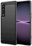 Sony Xperia 1 IV Hülle, Folmecket Karbonfaser, Kratzfest, stoßdämpfend, weiche TPU-Gummi-Schutzhülle für Sony Xperia 1 IV 6,5 Zoll, Schwarz
