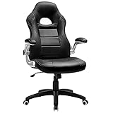SONGMICS Gamingstuhl, Racing Chair, Schreibtischstuhl mit hoher Rückenlehne, Bürostuhl, höhenverstellbar, hochklappbare Armlehnen, Wippfunktion, für Gamer, schwarz OBG28B