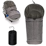 Zamboo Universal Fußsack Daunen für Babyschale und Babywanne - Winterfußsack für 3- oder 5-Punkt-Gurt, extra leicht und warm, mit Kapuze und Tasche - Grau