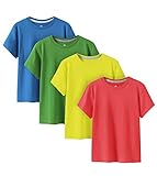 LAPASA Kinder T Shirt 100% Baumwolle 4er Pack Unisex 3-13 Jahre/ 95-165 Jungen Mädchen K01 (Rot, Zitronengelb, Grün, Blau, Large)