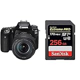 Canon EOS 90D Spiegelreflexkamera - mit Objektiv EF-S 18-135mm F3.5-5.6 is USM (32,5 MP, 7,7 cm (3 Zoll) Vari-Angle Touch LCD), schwarz & SanDisk Extreme PRO 256GB SDXC Speicherkarte bis zu 170 MB/s