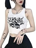 Damen Punk Goth Crop Top Casual Graphic Print E-Girl Corsage Crop Tank Top Shirt Y2K Streetwear für Mädchen Gr. M, weiß
