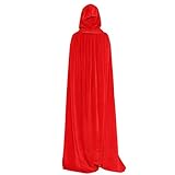 Huntforgold Umhang mit Kapuze Lange Samt Cape für Halloween Karneval Fasching Vampir Kostüm(60-170cm) Rot