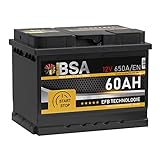 BSA EFB Batterie 60Ah 12V 650A/EN Start Stop Batterie Autobatterie Starterbatterie ersetzt 55Ah