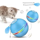 Camfosy Interaktives Katzenspielzeug Ball, Elektrisch Katzenbälle mit LED-Licht 360° Selbstdrehender Ball USB Aufladbar Spielzeug für Katzen Hunde Wiederaufladbares Interaktives Ball Blau