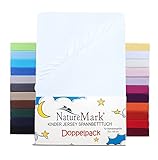 NatureMark 2er Set Kinder Spannbettlaken Jersey, Spannbetttuch 100% Baumwolle, für Babybett und Kinderbett | 70x140 cm - Weiß