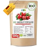 EWL Naturprodukte Hagebuttenpulver BIO 500g, Hagebuttenpulver in Rohkostqualität, Bio Hagebuttenpulver aus kontrolliert biologischem Anbau, Veg