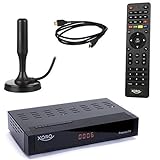 Xoro HRT 8770 KIT Twin DVB-T2 Receiver (6 Monate FREENET TV) + aktive DVBT-2 Antenne + HDMI Kabel, HDTV, PVR Ready, USB Mediaplayer, HEVC/H.265, zusätzlicher DVB-C Tuner (Kabel TV), schwarz