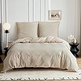Simple&Opulence Halbleinen Bettwäsche 135x200, Atmungsaktiver Bettbezug Set aus Baumwolle und Leinen mit 80x80 cm Kissenbezug,Oeko-TEX Sommerbettwäsche 2tlg,Beige