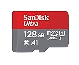 SanDisk Ultra microSDXC UHS-I Speicherkarte 128 GB + Adapter (A1, Class 10, U1, Full HD-Videos, bis zu 120 MB/s Lesegeschwindigkeit)|| Geschwindigkeit-Mbps/10x