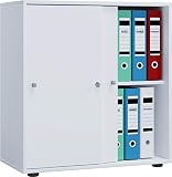 VCM Büroschrank mit 2 Fächern | moderner Aktenschrank mit Schiebetüren und Schloss | Maße ca. B. 70 x H. 73 x T. 37 cm – Lona 2-Fach abschließb