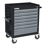 STIER Werkstattwagen BLACK-Edition, unbestückt, Werkzeugwagen, Montagewagen, mit kugelgelagerten Schubladenschienen, 7 Schubladen, Traglast je Schublade 35kg, Max. Belastung 300kg, Vollgummibereifung