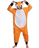 Kidukso Unisex Fuchs Einteiler Pyjamas Karikatur Tier Fuchs Onesie gemütliche Halloween Weihnachten Cosplay Kostüm für Männer Erwachsene Frauen Orange S