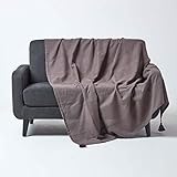 Homescapes große Tagesdecke Rajput, dunkelgrau, Wohndecke aus 100% Baumwolle, 225 x 255 cm, Sofaüberwurf/Couchüberwurf in RIPP-Optik