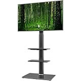 TV Standfuß TV Ständer TV Bodenständer Fernsehstand Fernsehtisch mit Halterung höhenverstellbar für 19 bis 42 Zoll LED LCD TV Bildschirm, 3 Regale schwarz HT3001B