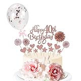 yumcute Happy 40th Birthday Cake Topper, 40th Geburtstag Tortendeko Kuchendeko Kuchen Cake Topper, Rosa Tortenstecker für Frau 40 Geburtstag Party Cake Dekoration