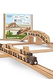 Premium Holzeisenbahn - Eisenbahn Set, FSC Holz, Naturfarben, Plastikfrei, Erweiterbar - Kinder ab 3 Jahre - Made in EU - Lisa & Max Holzzug Set - 70 Teile