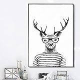Zeitgenössische Mr Deer Kunst Bilder Tiere Nordic Poster Abstrakte Geometrische Malerei Drucke auf Leinwand Für Zuhause Wohnzimmer Geschenk Kunstwerk Gemälde Wanddekoration,50x70cm