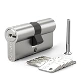 Bwintech 1 Stück 30/30mm Euro Messingzylinder, 60mm Schlüssel/Schlüsselzylinderschloss mit 5 horizontalen Messingschlüsseln,Anti Picking,Anti Bohr,Anti Snap,Anti Bumping, Satin Nickel F