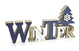 TEMPELWELT Deko Holzaufsteller Schriftzug Winter 23 x 11 cm, Holz Blau Weiß Natur, Landhausstil Aufsteller Dekoschild Holzschild Winterdeko