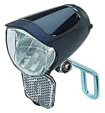 PROPHETE LED-Scheinwerfer/Fahrradbeleuchtung – 70 Lux, Standlichtfunktion, Sensorautomatik, StVZO-zugelassen, für Naben- und Seitendynamo, kompatibel mit 6V E-Bike-Akku, Abnehmbarer Reflek