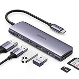 UGREEN Revodok USB C Hub, 6 in 1 USB C Adapter mit 4K HDMI, SD/TF Kartenleser, USB A 3.0 Ports, kompatibel mit iPhone 15/15 Pro, MacBook Pro/Air, iPad, Surface, Galaxy, Rog Ally, usw(Grau)