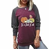 ZFQQ Herbst Damen Halloween Kürbis Buchstabendruck lässiges lockeres zweifarbiges langärmeliges T-Shirt Top