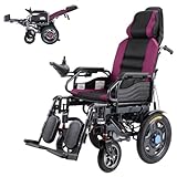 PXOCDEO Faltbarer Elektrische Rollstühle, elektrisch einstellbare Rückenlehne end Fußstütze, 24V Li-ion-akku, rollstuhl elektrisch faltbar Für Die Wohnung, ältere, Behinderte Menschen,Purple 20a