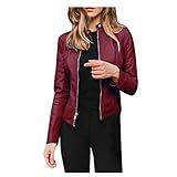 Winterjacke Damen Slim Fit Lederjacke Solide Farbe Moto Biker Kurzmantel Jacke Multi Größe Schwarz Sweatjacke Bomberjacke Freizeit Dünne Outwear M