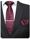 JEMYGINS Dunkelrot krawatte Paisley Seide Herren Krawatten und Einstecktuch mit krawattenklammer Sets (6)