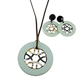 Feliss Damen Schmuck Set afrikanische Hornkette mit Anhänger & Ohrringe aus mint-lackiertem und hellem Horn, Geschenkideen für Frauen/Schwester/Mama Geschenkset Geschenke (Ohrringe+Kette)
