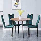 GOLDFAN Esstisch mit 4 Stühlen Tisch Holz mit Metall Tischbeine Rund Esstisch und Samt Esstischstühle Geeignet für Esszimmer,Wohnzimmer,Büros (Braun & Grün)