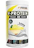 Vegan Proteinpulver – Zitrone-Käsekuchen - V-PROTEIN 4K Blend, 750g | Unglaublich lecker & cremig | Aus Sonnenblumen, Soja, Hanfsamen & Kürbiskernen | Pflanzliches Eiweißpulver mit 80% Eiweiß