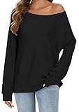 Gosunny Longshirt Damen Lässig Für Leggings Langarm Blusen Niedlich Fledermaus Sweatshirt (Solide Schwarz, S)