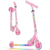 BELEEV V2 Roller Kinder Scooter 6 Jahre, Upgrade mit LED Leuchtenden Rädern, Lenksäule und Deck, Höhenverstellbar, Hinterradbremse, Faltbare Scooter Kinder 4 Jahre Mädchen Jungen, für 3-12 J