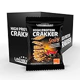 Layenberger High Protein CRÄKKER Spicy, herzhaft knuspriger Snack mit viel Eiweiß und wenig Kohelnhydraten, 8 x 75g