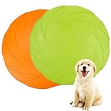 Hunde-Frisbee, Hundespielzeug, langlebige Gummi-Hunde-Fliegenscheibe, 2 Stück, grün und orange, Hundespielzeug unzerstörbar für interaktiven Spaß im Freien, Fangen und Spielen