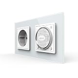 LIVOLO Schuko Steckdose Wandsteckdose + Bluetooth Lautsprecher Sound Stereo Box Mini Speaker Einbaulautsprecher Wandlautsprecher UP Einbau inkl. Glasrahmen zweifach in Weiß VL-FCF-C1EU-SR-SR-11