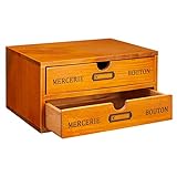 Schubladenbox aus Holz mit 2 Fächern, Mini-Kommode im französischen Vintage-Stil, Braun, 25 x 18 x 13 cm