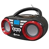 KLIM Boombox B3 Tragbarer CD Player System + FM Radio, CD, MP3, Bluetooth, AUX, USB + kabel- und kabelloser Betrieb mit wiederaufladbaren Akku + Verbesserte CD-Laserlinse + Digitaler EQ + 2022 V - Rot