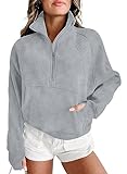 Byoauo Damen Sweatshirt 1/4 Zip Fleece Winter Oversized Hoodie Pullover Funktionsshirt