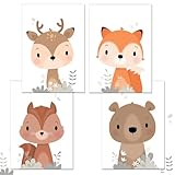 4er Set Kinderzimmer Poster Tiere Beige,Kinderzimmer Deko Poster DIN A4,Bilder Boho Babyzimmer Deko für Jungen Mädchen Aquarell Waldtiere Wanddeko Kinderzimmer Bilder(Tier 2)