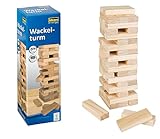 Idena 6060013 - Wackel-Turm, Stapelspiel mit 54 Bausteinen, Geschicklichkeits-Spiel aus Holz, ca. 8 x 8 x 26 cm großer Stapel-Turm, Spiel-Spaß für die ganze Familie